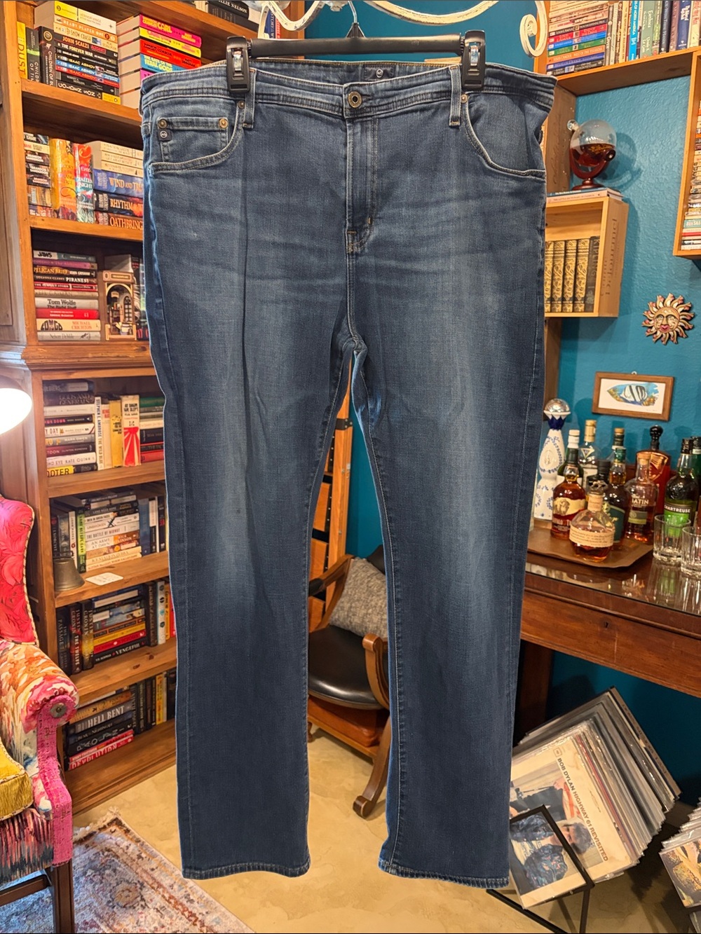Ag Adriano Goldschmied Men's Straight Jeans in Dark Blue Wash 40x32